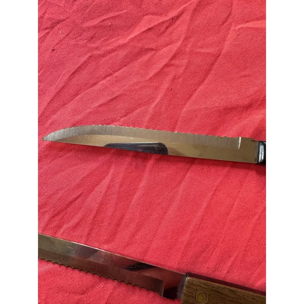 Vintage Forgecraft USA Steak Knives Set of 3 Serrated Black Bakelite 8-3/4